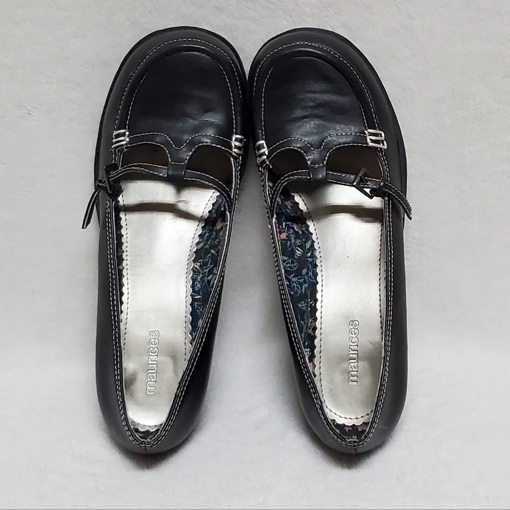 VINTAGE 90s Maurices Black Vegan Leather Platform Chunky Heel Maryjane Shoes 10